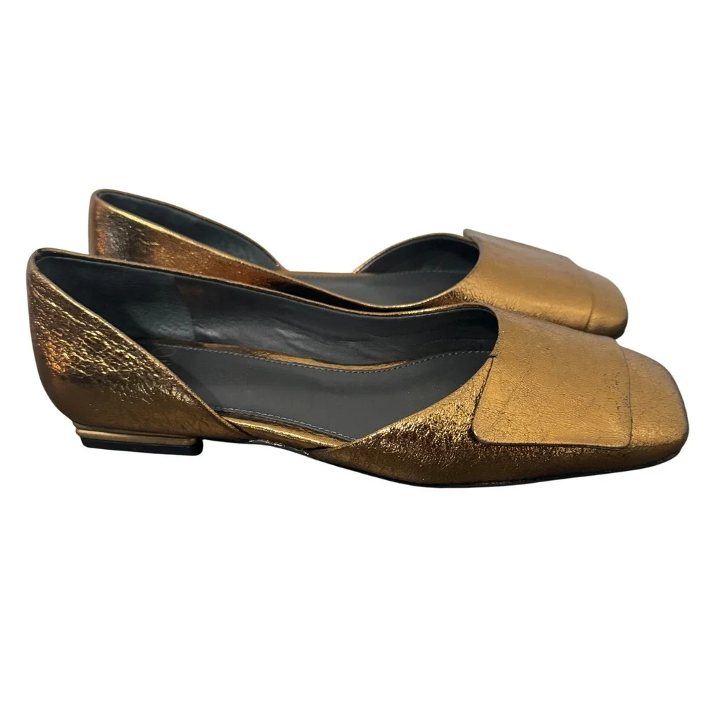 Sarto by Franco Sarto Tracy Gold Metallic Leather‎ Square Toe D'Orsay Flats 6M